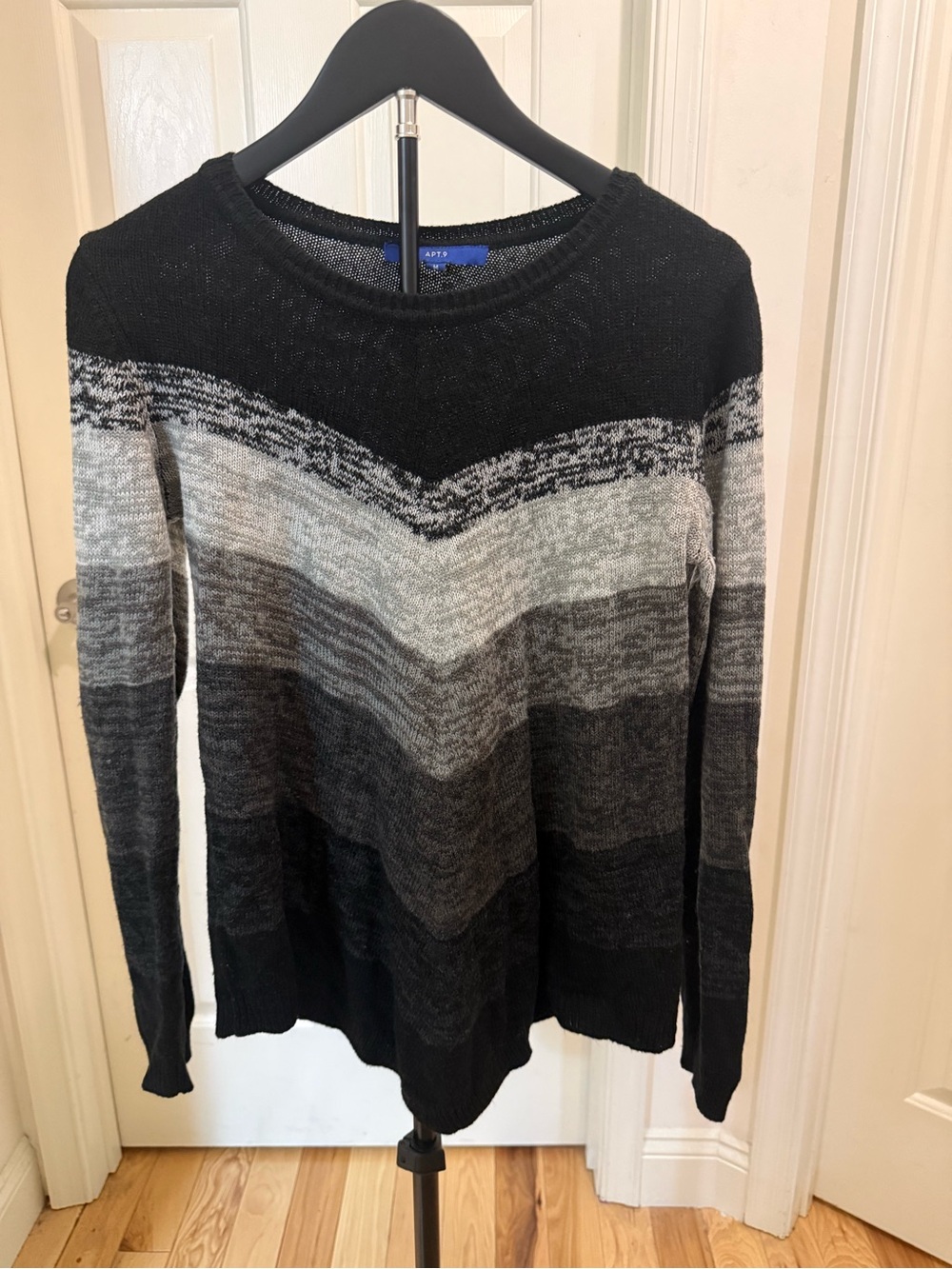 Apt. 9 Ombre Chevron Crewneck Sweater - Black & Gray